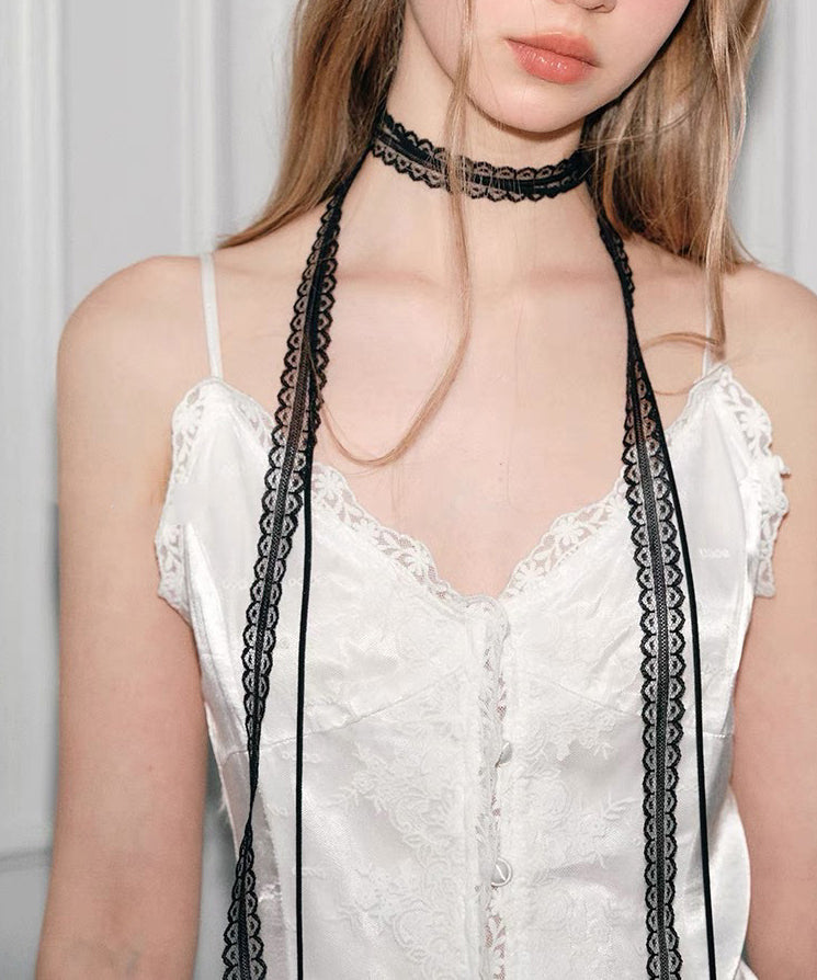Stylish Black Lace Hollow Out Bow Necklace Ya001