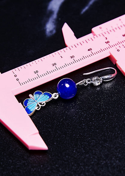 Stylish Blue Butterfly Gem Stone Drop Earrings
