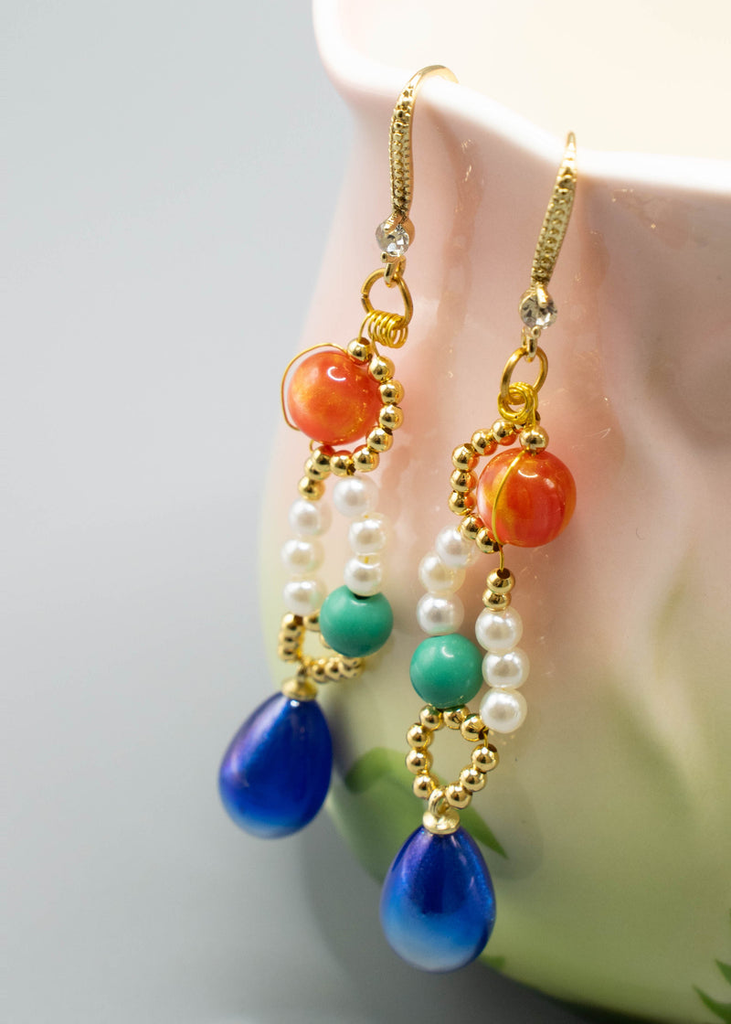 Stylish Blue Water Droplet Gem Stone Drop Earrings
