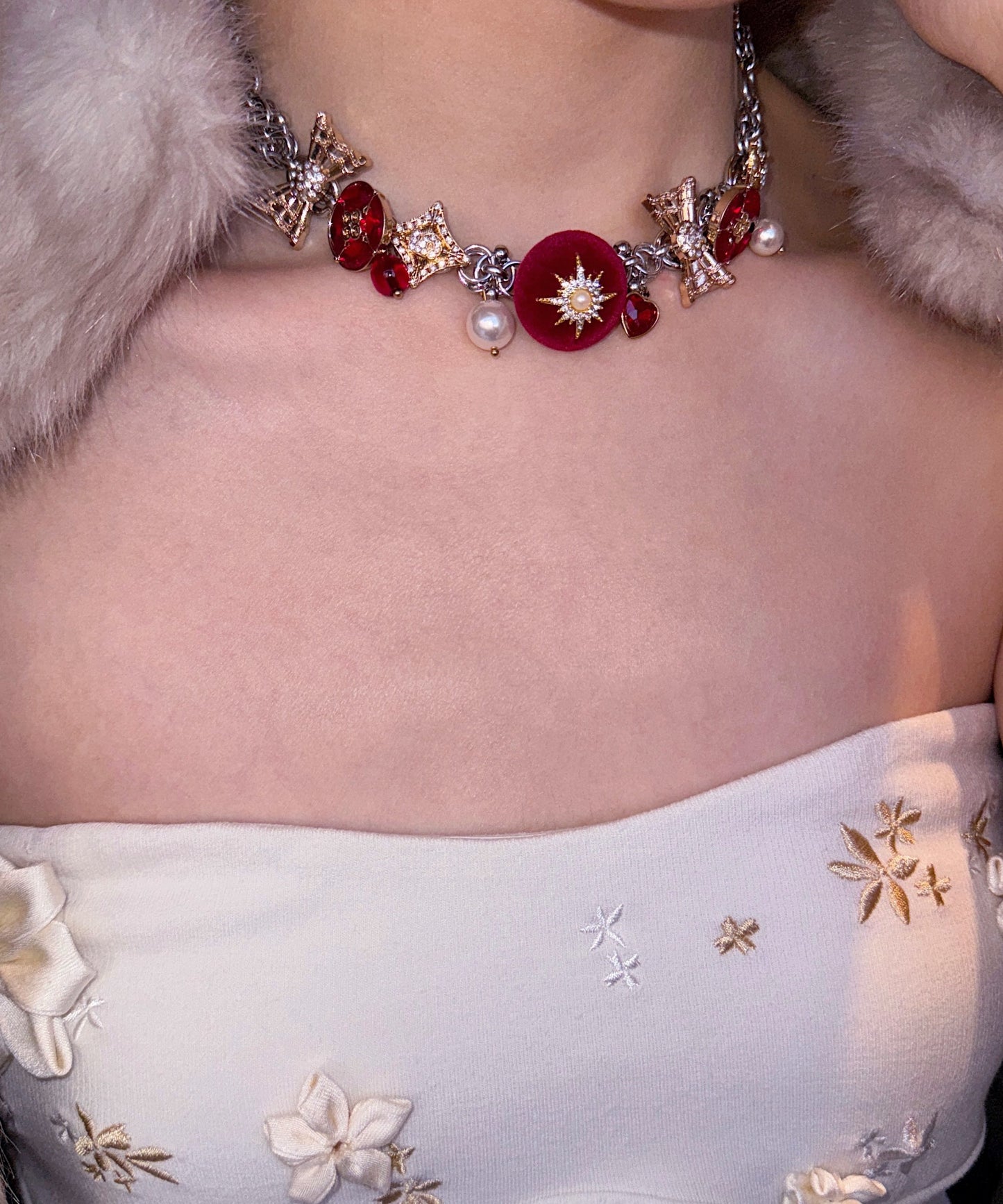 Stylish Colorblock Stainless Steel Zircon Snowflake Necklace