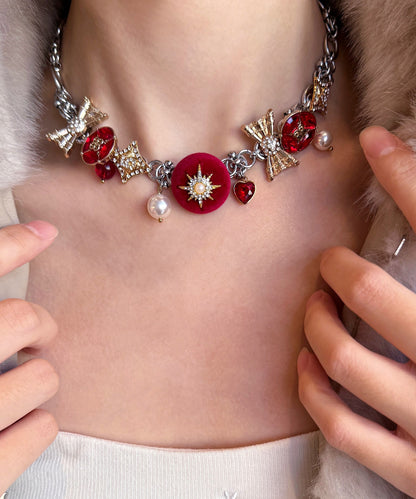 Stylish Colorblock Stainless Steel Zircon Snowflake Necklace