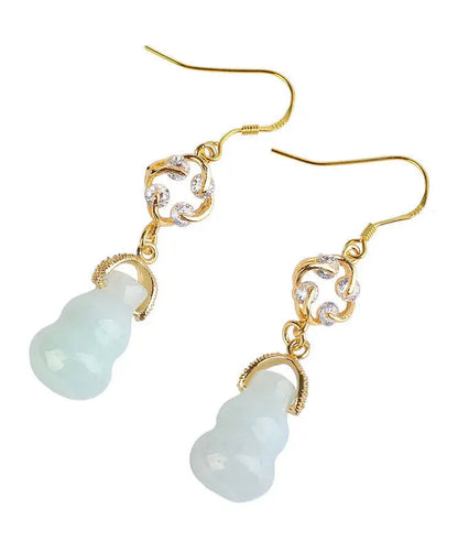 Sterling Silver Overgild Zirco Jade Gourd Drop Earrings