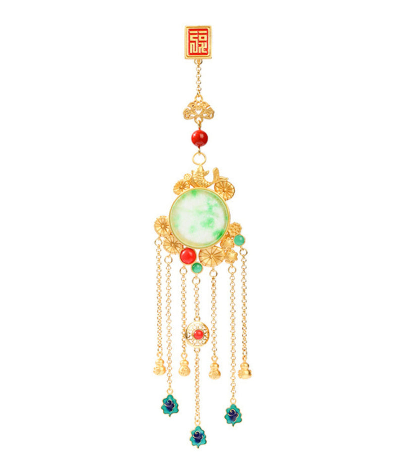 Stylish Gold Ancient Gold Auspicious Clouds Enamel Agate Tassel Brooches Kx1075