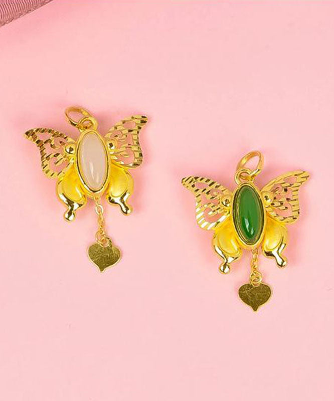 Stylish Gold Asymmetricar Overgild Inlaid Jade Butterfly Pendant Necklace Tw1033