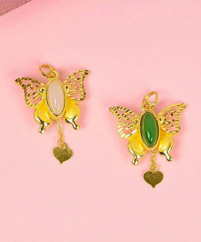 Stylish Gold Asymmetricar Overgild Inlaid Jade Butterfly Pendant Necklace Tw1033