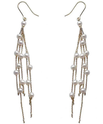 Stylish Gold Copper Alloy Pearl Tassel Drop Earrings