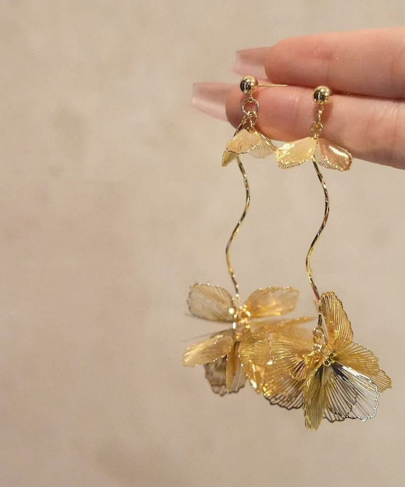Stylish Gold Metal Overgild Drop Earrings
