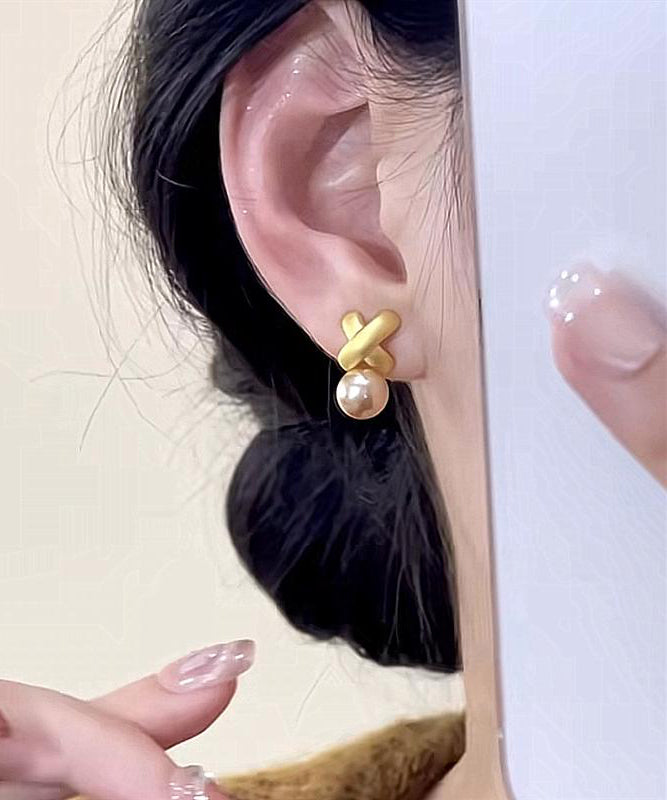 Stud Stylish Pearl Silver Overgild Gold Earrings Sterling