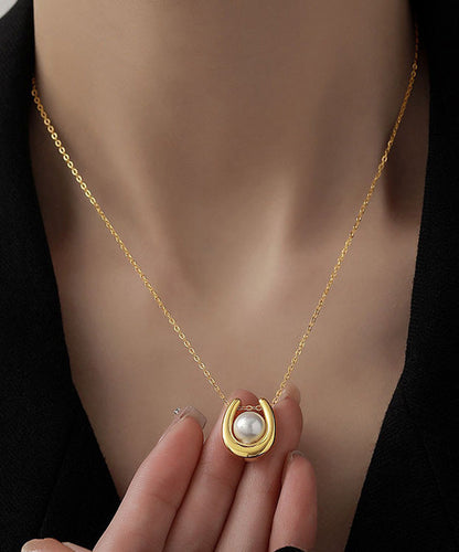 Stylish Gold Sterling Silver Overgild U-shape Pearl Lariat Necklace Wo010