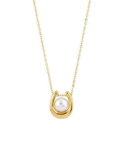 Stylish Gold Sterling Silver Overgild U-shape Pearl Lariat Necklace