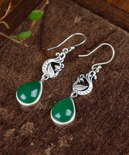 Sterling Silver Inlaid Water Drop Chalcedony Drop Earrings