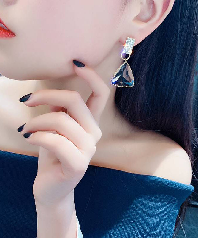 Stylish Nude Sterling Silver Ovetgild Inlaid Zircon Triangle Crystal Drop Earrings Gh1081