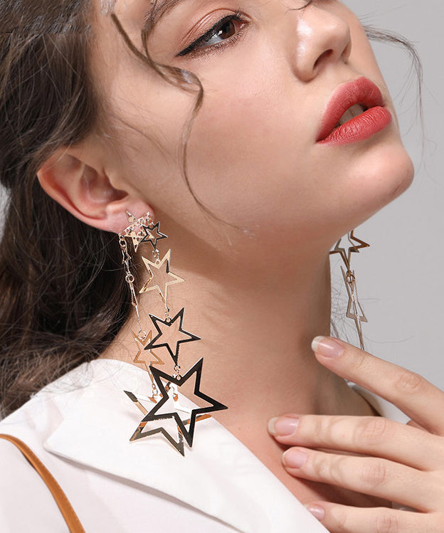 Stylish Pentagram Tasseled Metal Drop Earrings