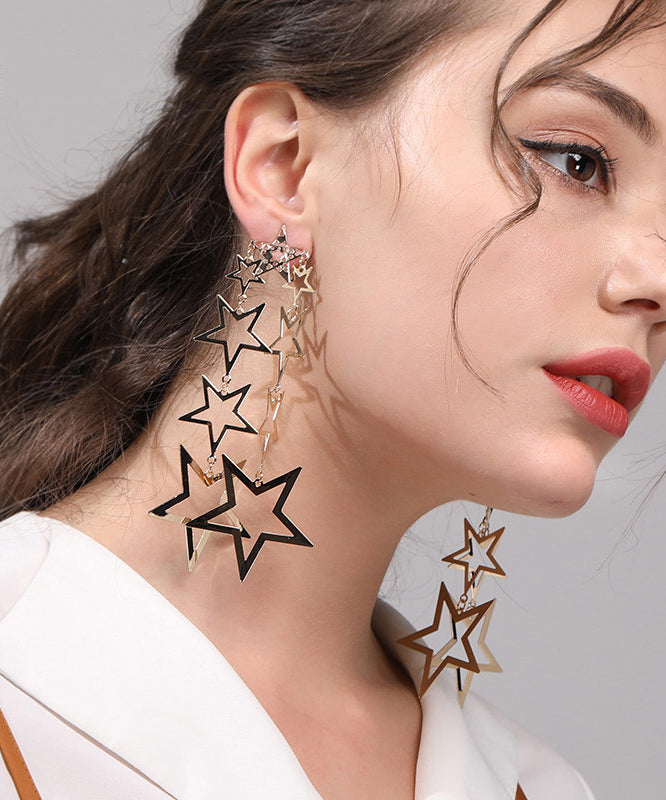 Stylish Pentagram Tasseled Metal Drop Earrings