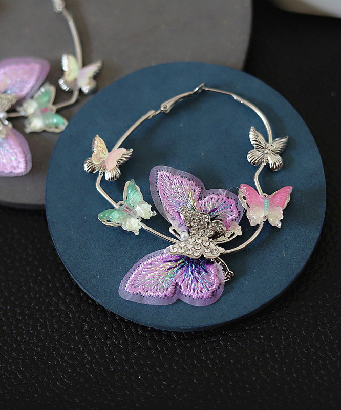 Stylish Rainbow Allouy Butterfly Zircon Circular Hoop Earrings
