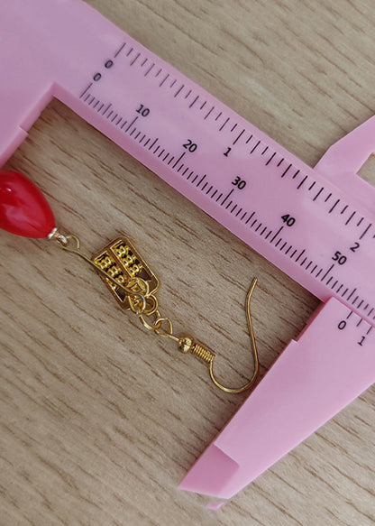 Stylish Red Coral Golden Abacus Drop Earrings