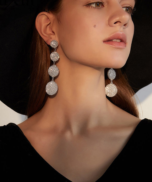 Stylish Rhinestone Rotundity Metal Drop Earrings