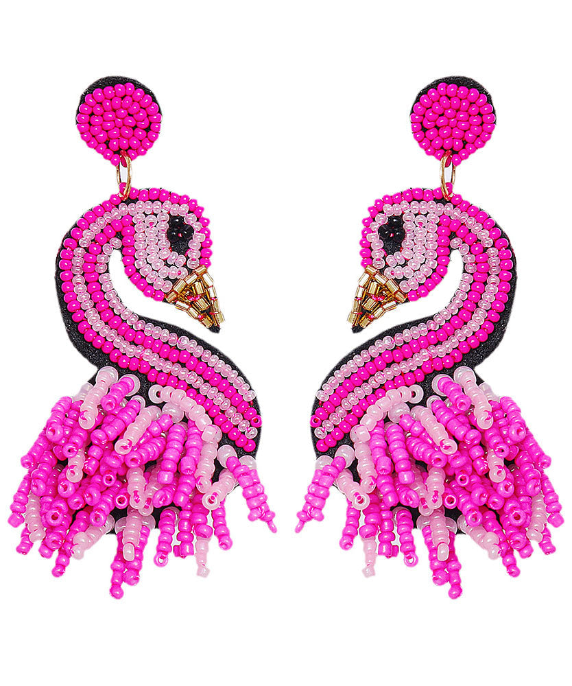 Stylish Rose Flamingo Acrylic Bead Drop Earrings