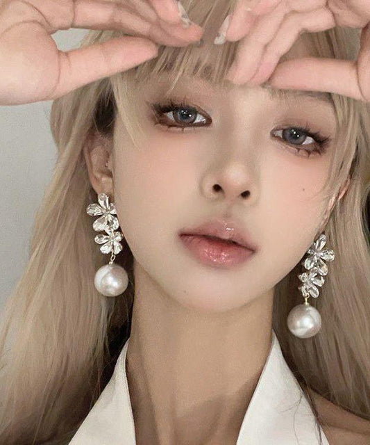 White Zircon Copper Drop Earrings Pearl Overgild Stylish