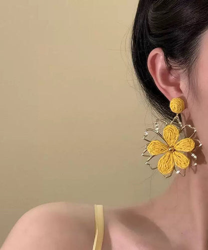 Stylish Yellow Alloy Weavin Hollow Out Drop Earrings