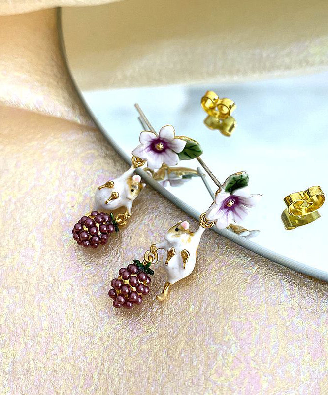 Unique Animal Metal Grape Stud Earrings