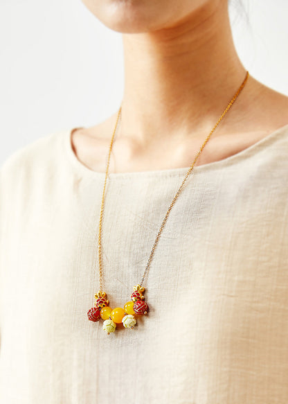 Unique Lotus Bead Fish Beeswax Pendant Necklace