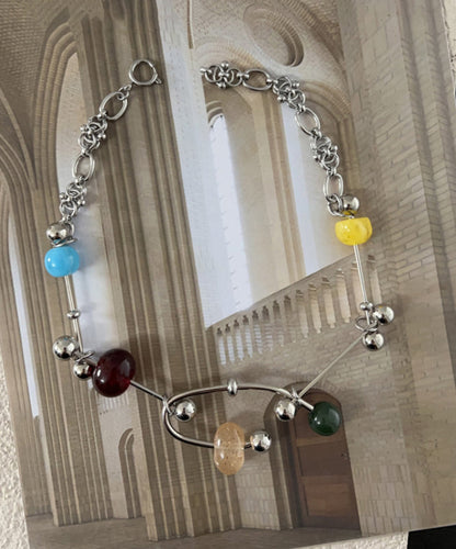 Unique Multicolor Stainless Steel Beading Gratuated Bead Necklace Qj006