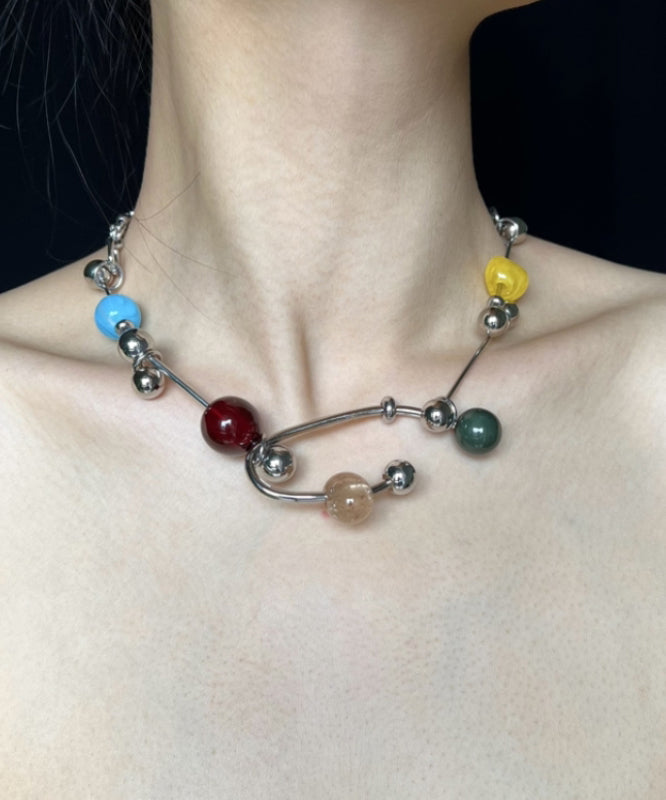 Unique Multicolor Stainless Steel Beading Gratuated Bead Necklace Qj006