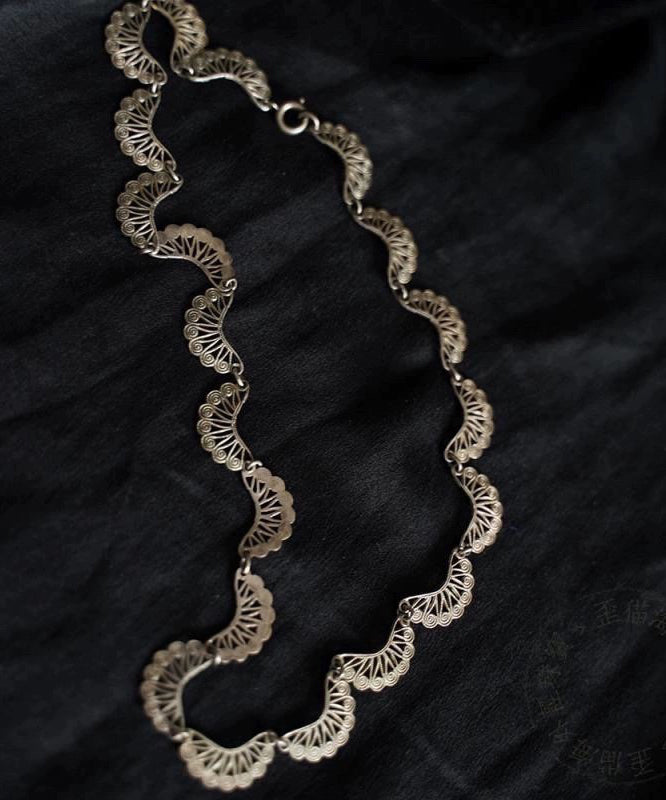 Unique Silk Sterling Silver Lace Patchwork Hollow Out Necklace Qj054