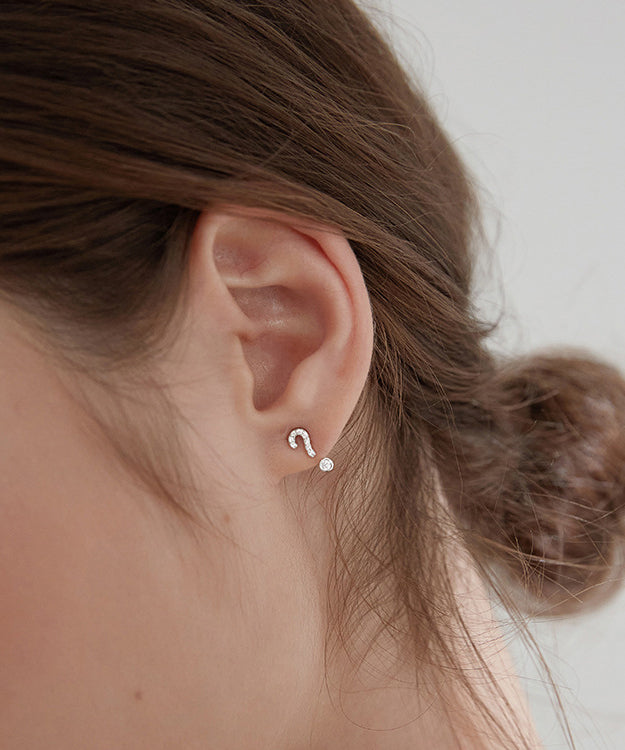 Unique Silk Sterling Silver Zircon Asymmetric Stud Earrings Gh1032