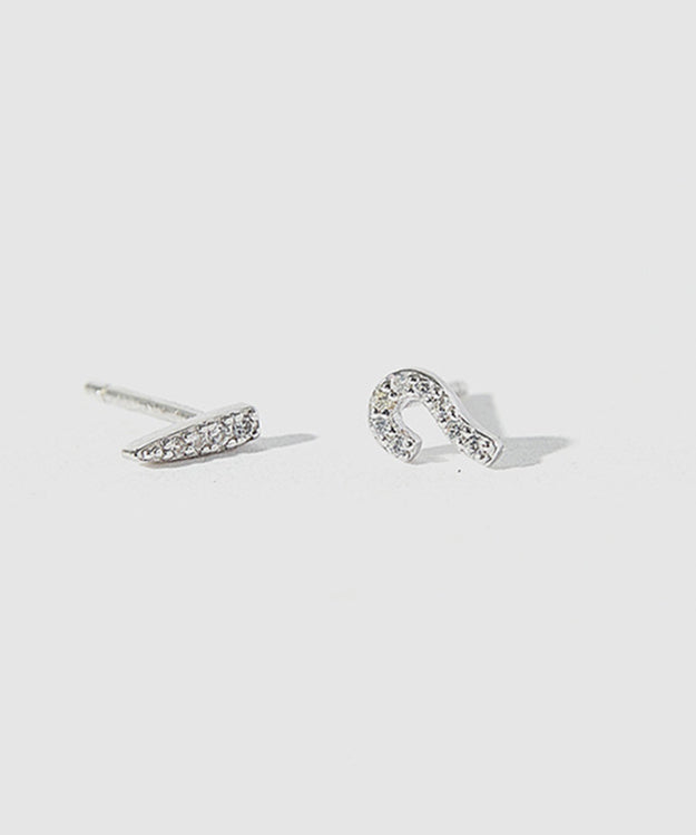 Unique Silk Sterling Silver Zircon Asymmetric Stud Earrings Gh1032