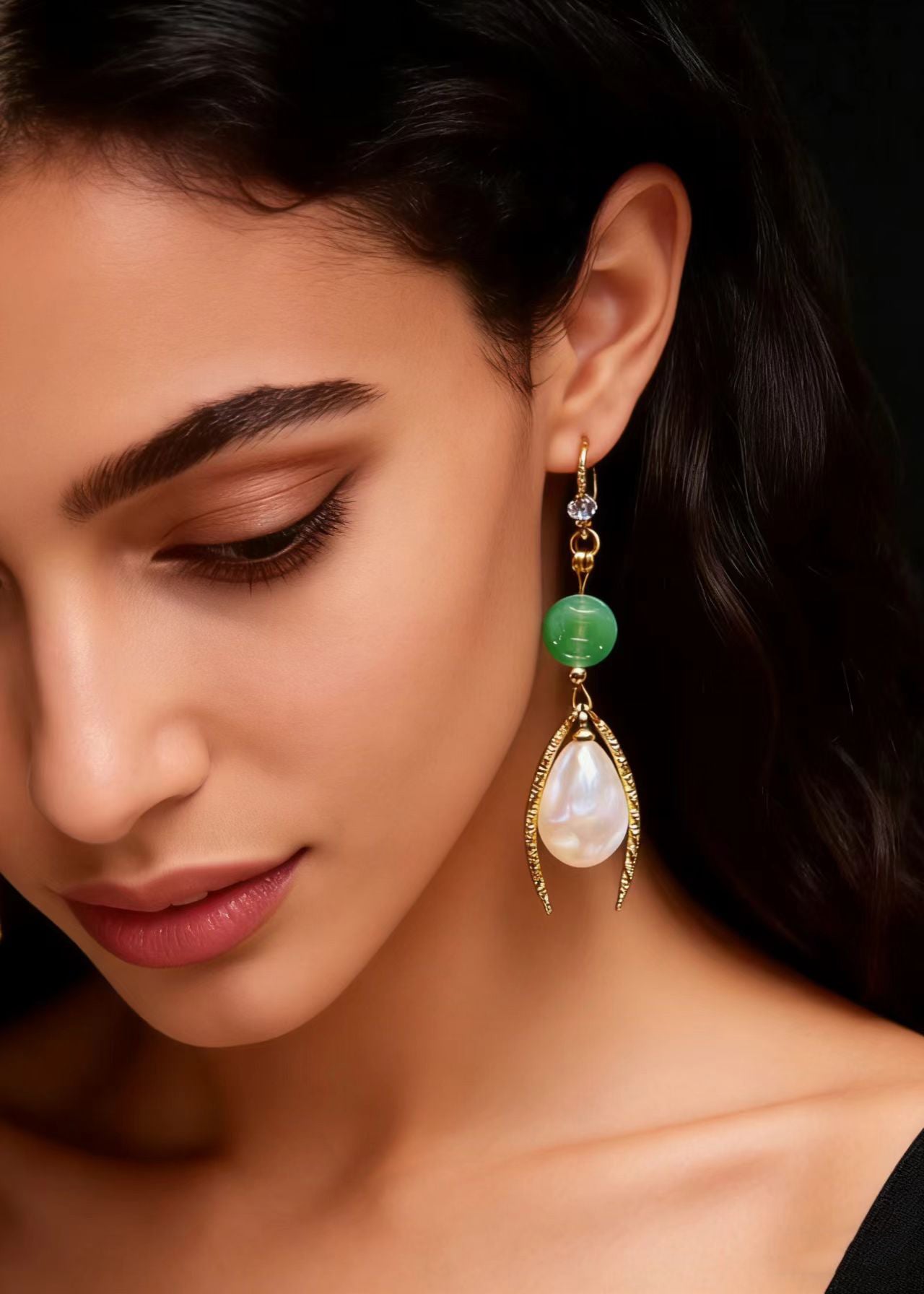 Unique White Pearl Water Droplet Fine Jade Drop Earrings