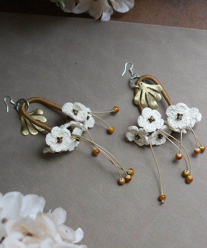 Unique White Stainless Steel Tassel Drop Earrings