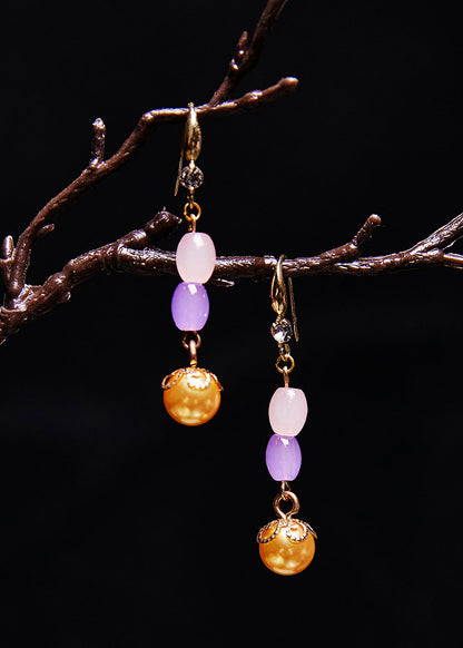 Unique Yellow Pearl Naturally Gem Stone Drop Earrings