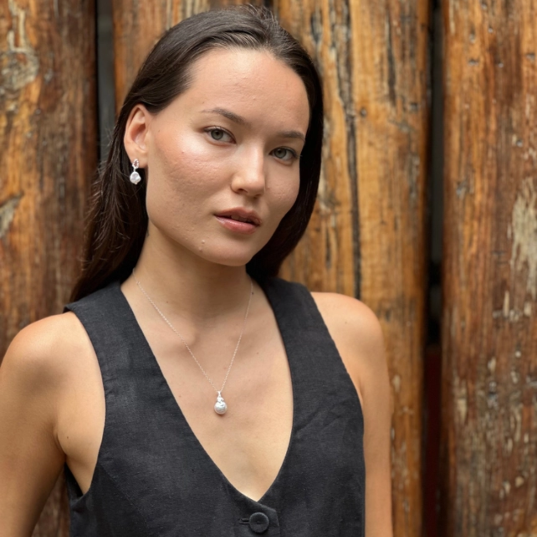 Silver Pearl & Lichen Necklace
