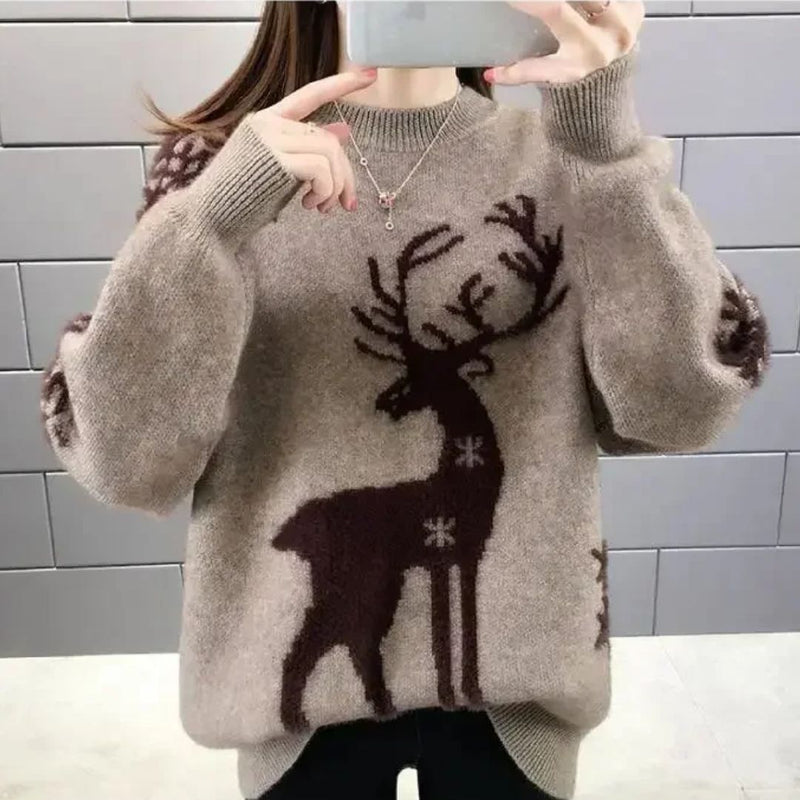 Doris Knitted Women's Christmas Sweater with Reindeer Motif