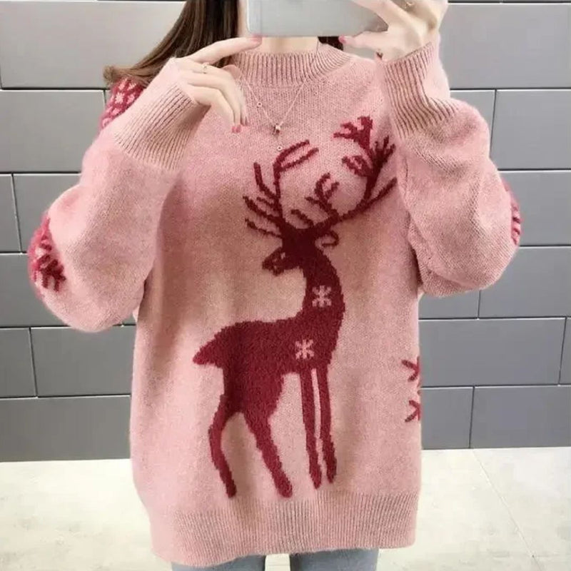 Sweater - Comfortable Christmas Sweater with Reindeer