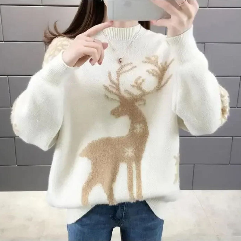 Doris Knitted Women's Christmas Sweater with Reindeer Motif