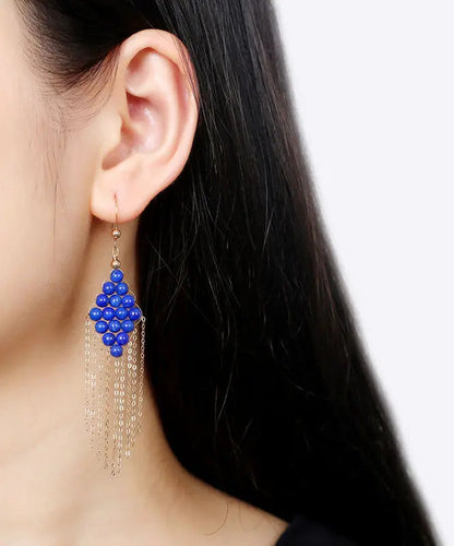 14k Gold Gem Stone Tassel Drop Earrings