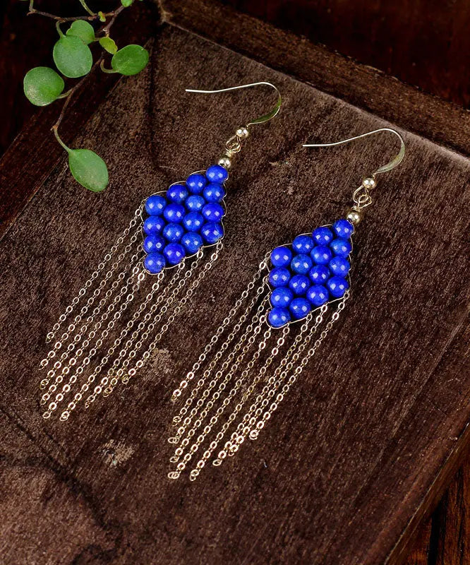 14k Gold Gem Stone Tassel Drop Earrings