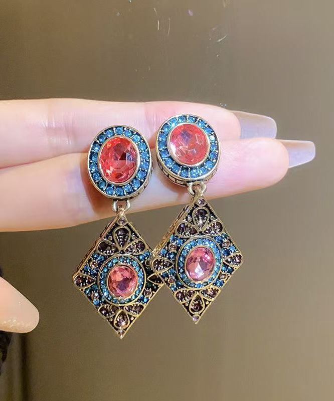 Blue Alloy Zircon Crystal Diamond Shaped Drop Earrings