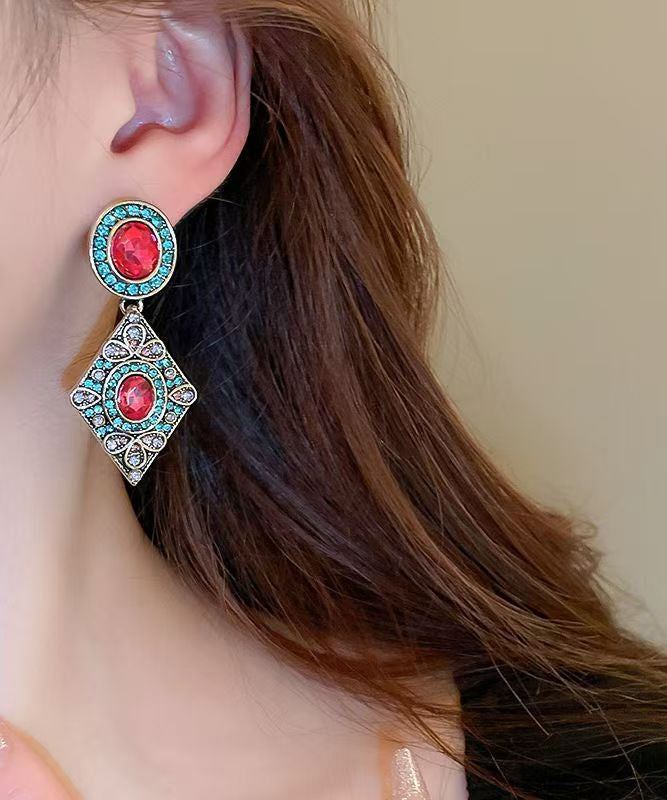 Blue Alloy Zircon Crystal Diamond Shaped Drop Earrings
