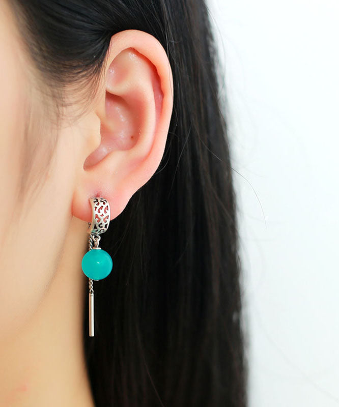 Blue Sterling Silver Gem Stone Tassel Drop Earrings
