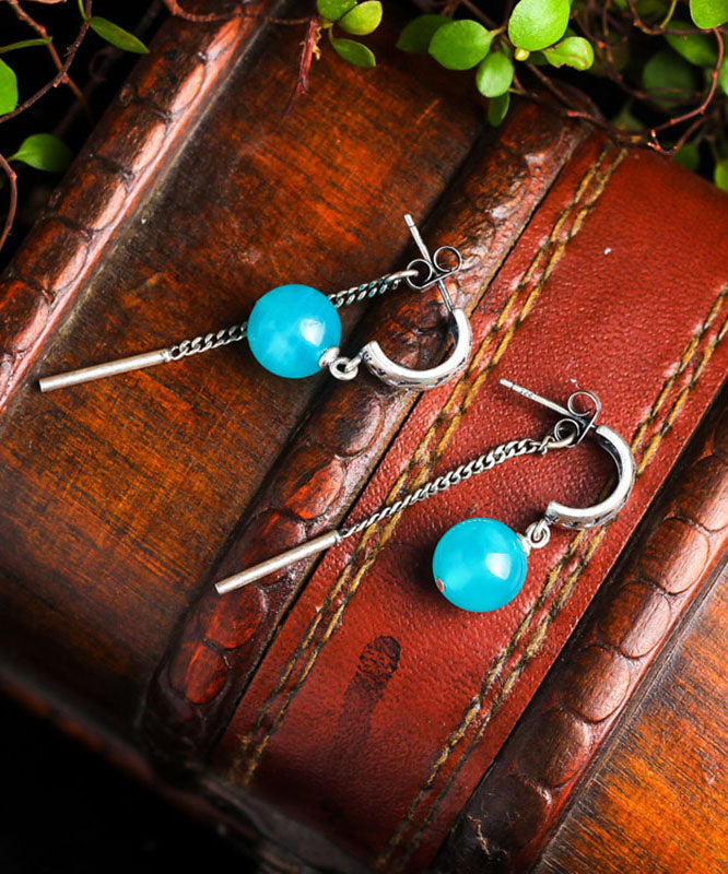 Blue Sterling Silver Gem Stone Tassel Drop Earrings