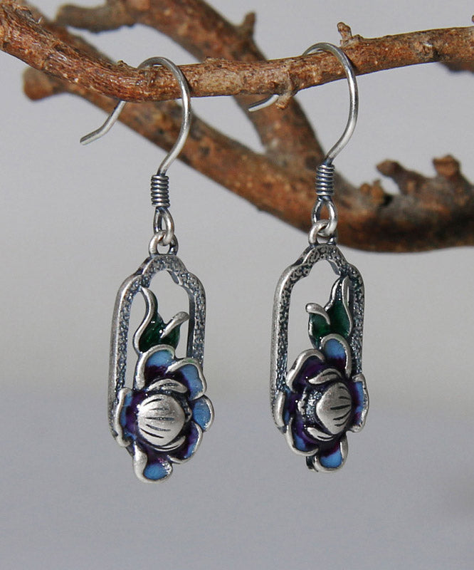 Blue Sterling Silver Lotus Drop Earrings