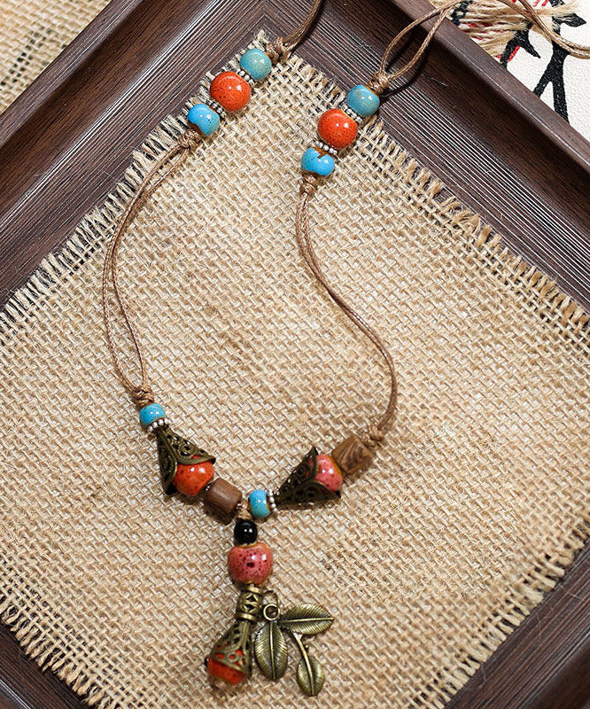 Brown Weave Ceramic Beading Pendant Necklace