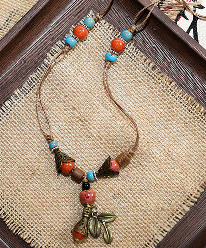 Brown Weave Ceramic Beading Pendant Necklace