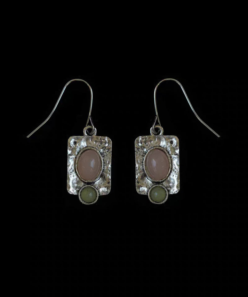 Colorblock Alloy Gem Stone Geometry Drop Earrings