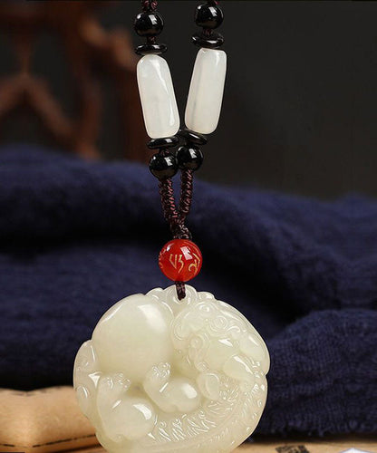 Cyan Jade a Mythical Wild Animal Pendant Necklace