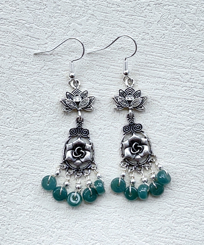 Jade Tassel Patchwork Silver Drop Earrings